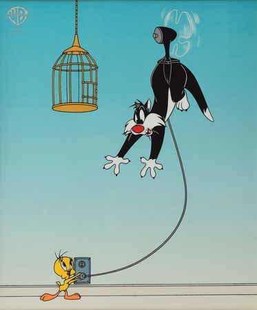 Lot #1107 Sylvester and Tweety serigraph cel for Sylvester Unplugged - Image 1