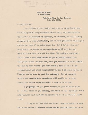 Lot #156 William H. Taft: One week after becoming chief justice: 