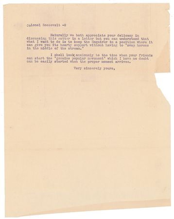 Lot #34 Theodore Roosevelt: Preceding his 'Bull Moose' run: 