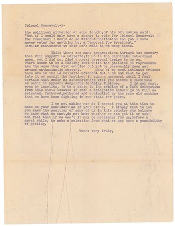 Lot #34 Theodore Roosevelt: Preceding his 'Bull Moose' run: 