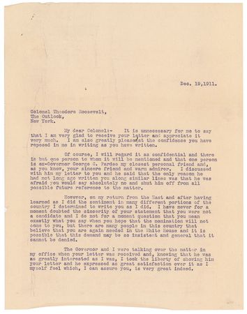 Lot #34 Theodore Roosevelt: Preceding his 'Bull Moose' run: 