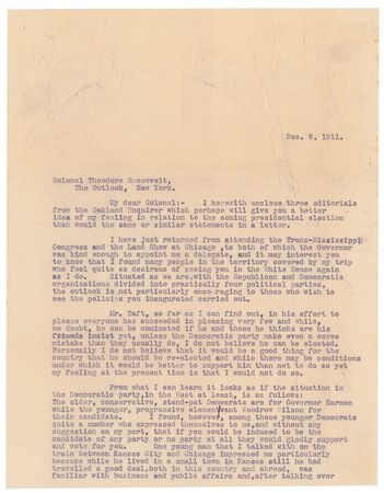 Lot #34 Theodore Roosevelt: Preceding his 'Bull Moose' run: 