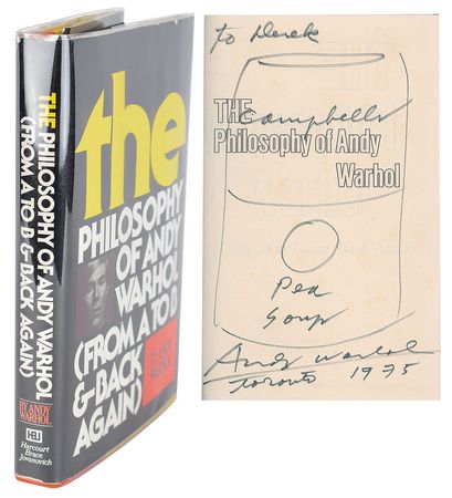 Lot #429 Andy Warhol: Philosophy book with astounding five 'soup can' sketches! - Image 1