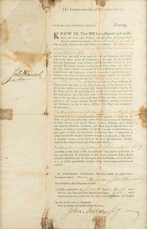 Lot #174 John Hancock and Samuel Adams: Hancock and Adams commission a Massachusetts justice of the peace - Image 1