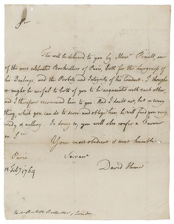 Lot #190 David Hume Handwritten Letter Signed - Image 1