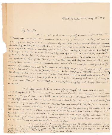Lot #493 James Fenimore Cooper: Cooper on libel lawsuits and his History of the Navy: 