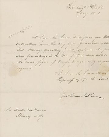 Lot #170 Martin Van Buren and John McLean Signed Letter - Image 1