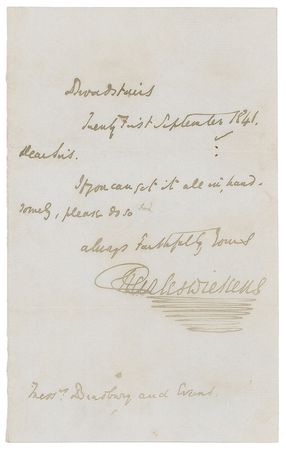 Lot #495. Charles Dickens Handwritten Letter Signed