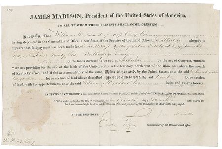 Lot #3 James Madison Signed Document
