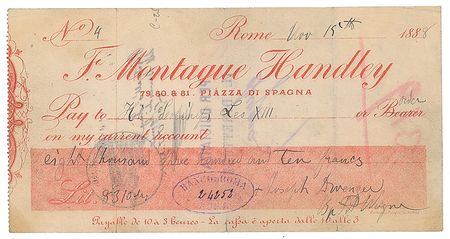 Lot #193 Pope Leo XIII Check - Image 2