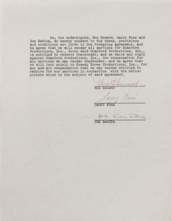 Lot #754 Three Stooges Signed Document - Image 1