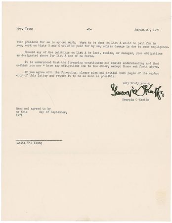 Lot #427 Georgia O'Keeffe: O’Keeffe’s lengthy legalese regarding “paintings owned by [and] lent to” her sister - Image 2