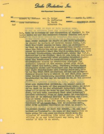 Lot #745 Star Trek: Gene Roddenberry: Designing the Starfleet's ship in 1966: 