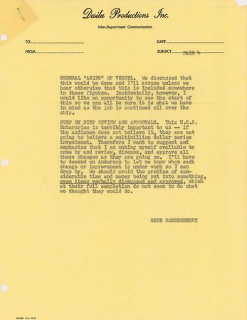 Lot #745 Star Trek: Gene Roddenberry: Designing the Starfleet's ship in 1966: 