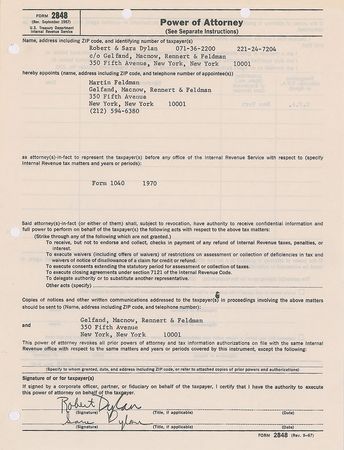 Lot #583 Bob Dylan: Power of attorney for Robert and Sara Dylan - Image 1