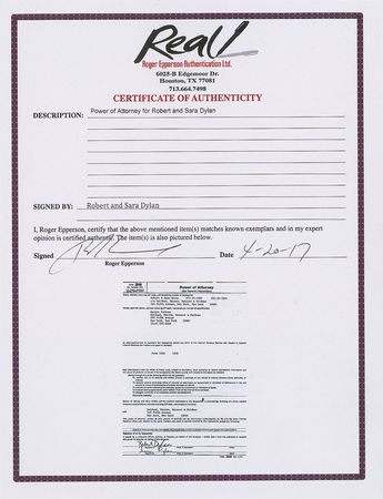 Lot #583 Bob Dylan: Power of attorney for Robert and Sara Dylan - Image 3