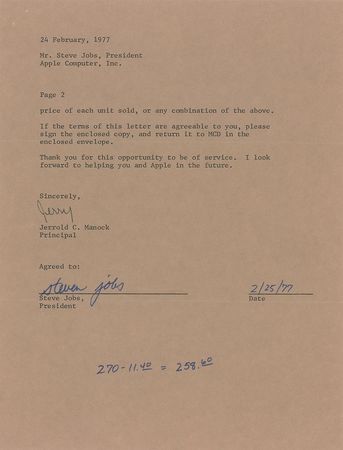 Lot #6010 Steve Jobs Signed Apple II Contract