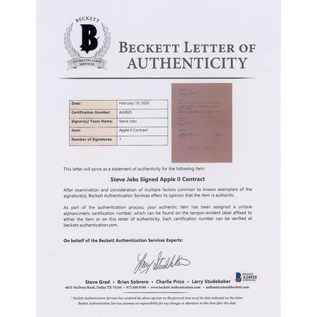 Lot #6010 Steve Jobs Signed Apple II Contract - Image 3