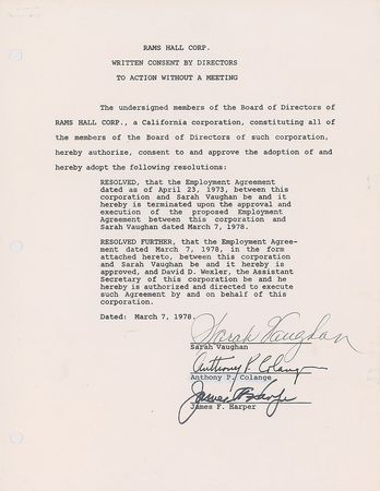 Lot #584 Sarah Vaughan Signed Documents - Image 1