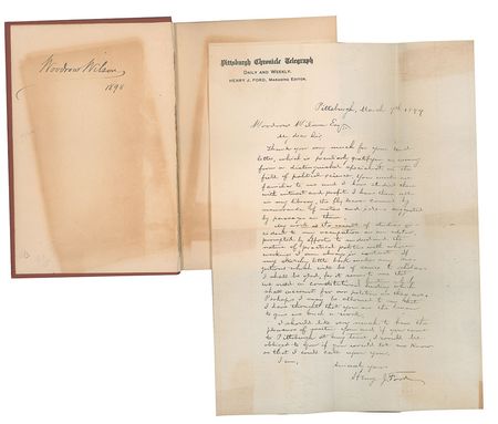 Lot #31 Woodrow Wilson: Wilson's twice-signed copy of The Rise and Growth of American Politics, with fanmail from the author - Image 3