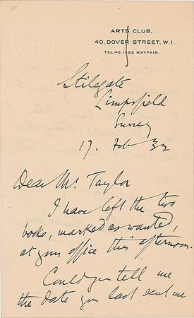 Lot #443 Arthur Rackham Handwritten Letter Signed - Image 1