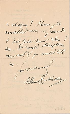 Lot #443 Arthur Rackham Handwritten Letter Signed - Image 2