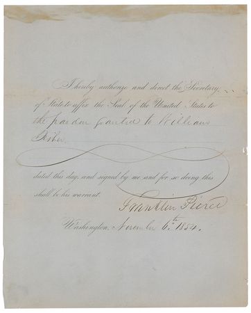 Lot #9 Franklin Pierce: Pierce pardons a
