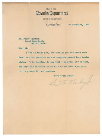 Lot #20 William McKinley Typed Letter Signed