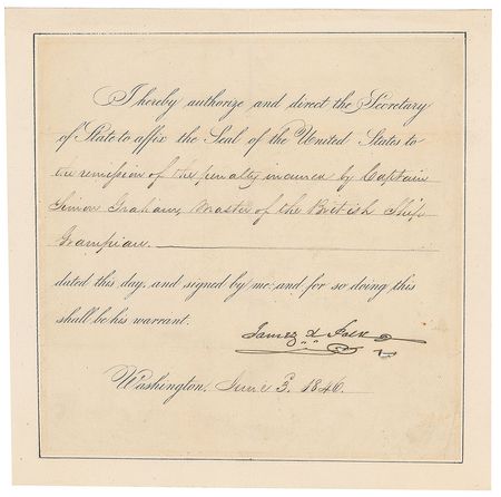 Lot #7 James K. Polk Signed Document