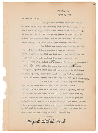 Lot #490 Margaret Mitchell: Two months before publishing Gone With the Wind: 