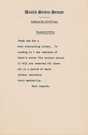 Lot #45 John F. Kennedy: Quoting Dante's Inferno: 