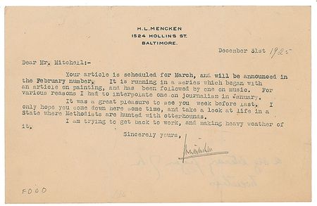 Lot #509 H. L. Mencken - Image 1