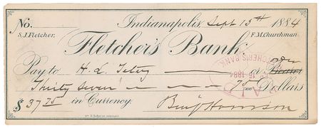 Lot #119 Benjamin Harrison Check - Image 1