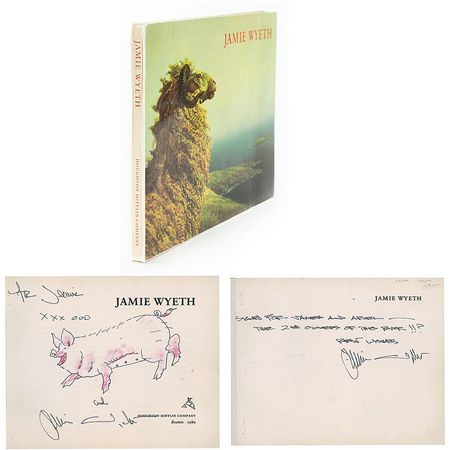 Lot #420 Jamie Wyeth: Unique twice-signed book with a portrait of a pig - Image 1