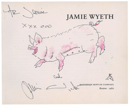 Lot #420 Jamie Wyeth: Unique twice-signed book with a portrait of a pig - Image 2