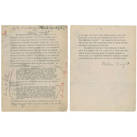 Lot #325 Wilbur Wright: Working manuscript of Wilbur's articlepublished in the Aero Club of America Bulletin, April 1912 - Image 1
