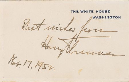 Lot #192 Harry S. Truman White House Card - Image 1
