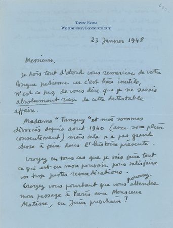 Lot #418 Yves Tanguy Handwritten Letter Signed - Image 1
