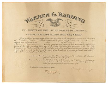 Lot #117 Warren G. Harding Signed Document - Image 1