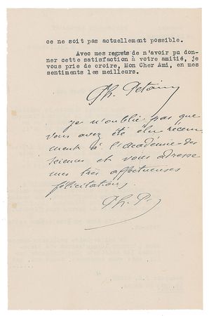 Lot #315 Philippe Pétain Typed Letter Signed - Image 2