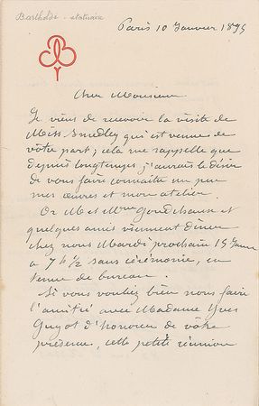 Lot #385 Frederic-Auguste Bartholdi Handwritten Letter Signed - Image 1