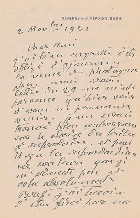 Lot #406 Claude Monet Handwritten Letter Signed - Image 1