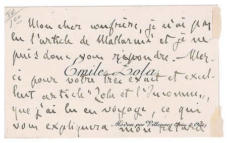 Lot #498 Emile Zola Signed Note - Image 2