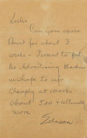 Lot #212 Thomas Edison Handwritten Letter Signed - Image 1