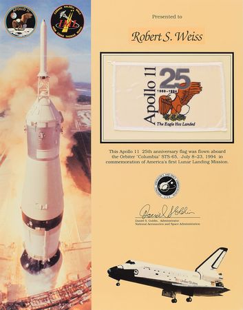 Lot #8628  STS-65 Flown Apollo 11 25th Anniversary Flag - Image 1