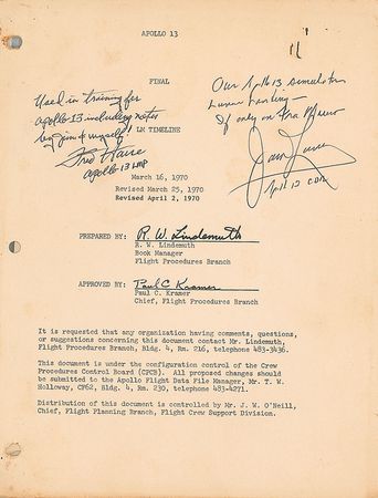 Lot #8303  Apollo 13 Training-Used Timeline Manual