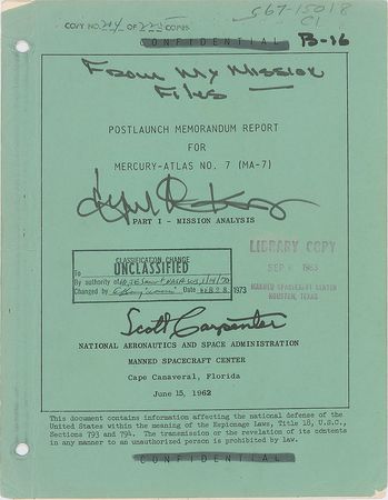 Lot #8054 Gene Kranz's Signed Mercury Postlaunch Report - Image 1