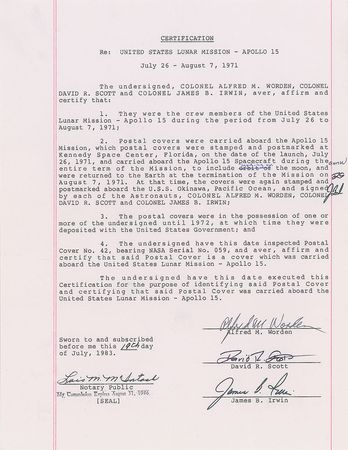 Lot #8339 Dave Scott's Apollo 15 Lunar Surface-Flown Sieger Crew-Owned Cover - Image 3