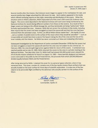 Lot #8339 Dave Scott's Apollo 15 Lunar Surface-Flown Sieger Crew-Owned Cover - Image 5