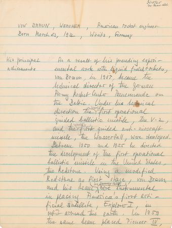 Lot #8372 Wernher von Braun Handwritten Manuscript - Image 1